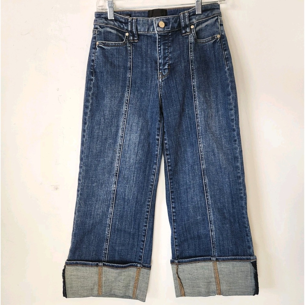 White House Black Market Denim Cropped Jeans 4P High Rise Wide Leg Cuffed Modern
